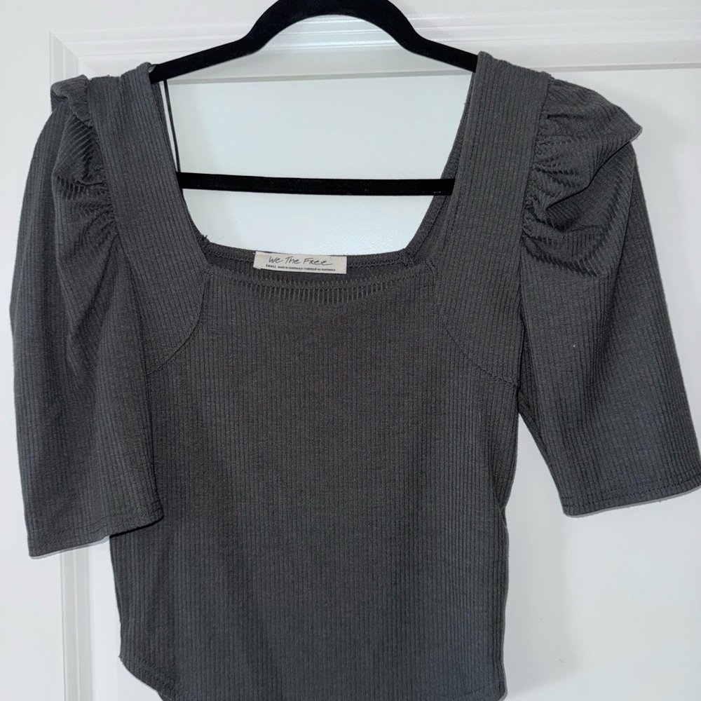 We The Free Gray Square Neck Blouse